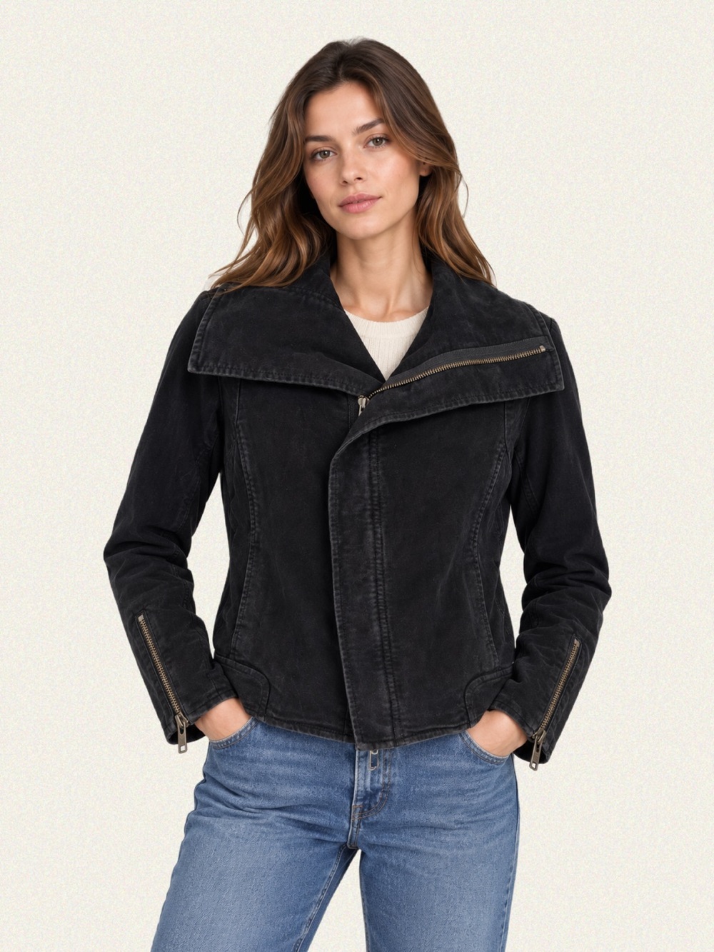 Nili Lotan Moleskin Asymmetric Moto Biker Jacket